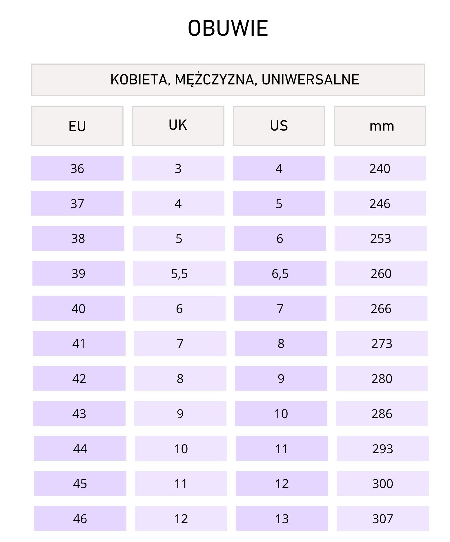 tabela rozmiarów Bruhe