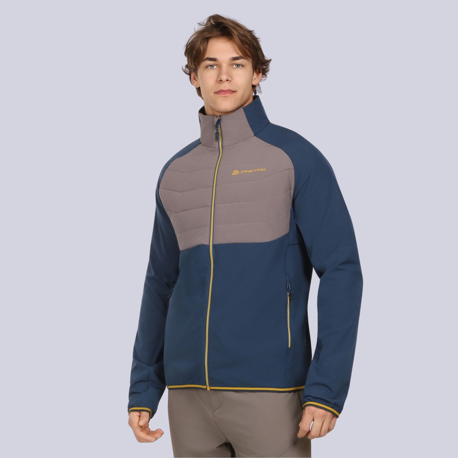 Bluza męska sportowa z wełną merino Gerl granatowo-brązowa
